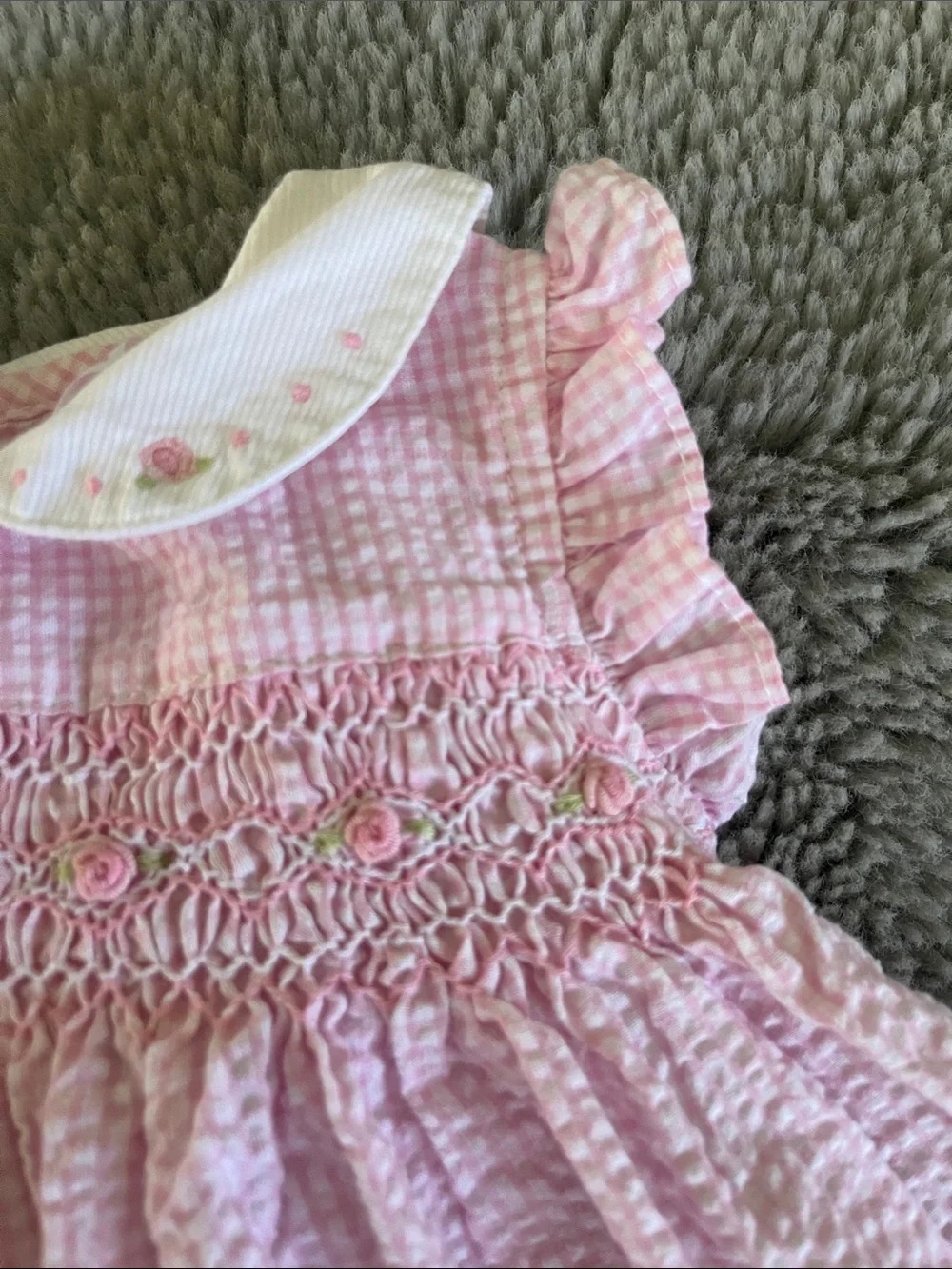 Carter’s Pink Smocked Girls' Formal Party Dress with White Collar Sz 6M